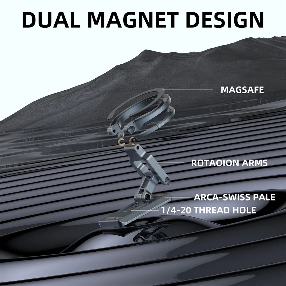 Dual Magnetic Phone Holder Desk Magnet Tripod Phone Mount 1/4'' & ARCA-Swiss Gym Mount for for iPhone Android Car/Airplane Stand