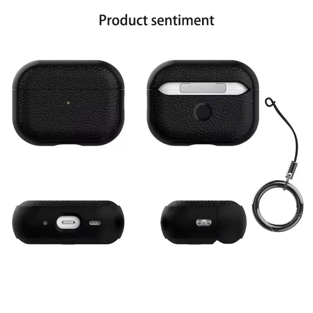 For AirPods Pro 3 2025 Case Soft TPU Litchi Leather Protective Cover For AirPods Pro 3 Cases With Lanyard