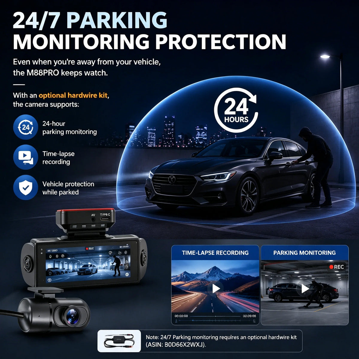 4K 4-CHs Dash Cam WiFi GPS, Front Rear Left Right Car Video Recorder, 24H Parking Monitoring Night Vision Dashcam Supercapacitor