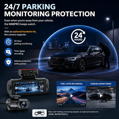 4K 4-CHs Dash Cam WiFi GPS, Front Rear Left Right Car Video Recorder, 24H Parking Monitoring Night Vision Dashcam Supercapacitor