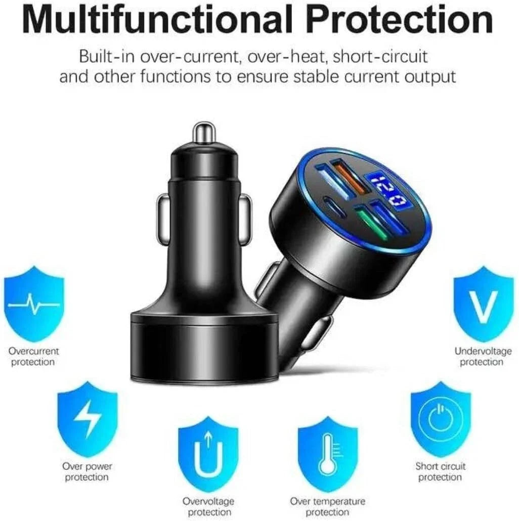 4 Port USB Car Charger Super Fast Charging Adapter For iPhone 17 16 For Samsung For Xiaomi Android Mobile Phones Car Charger