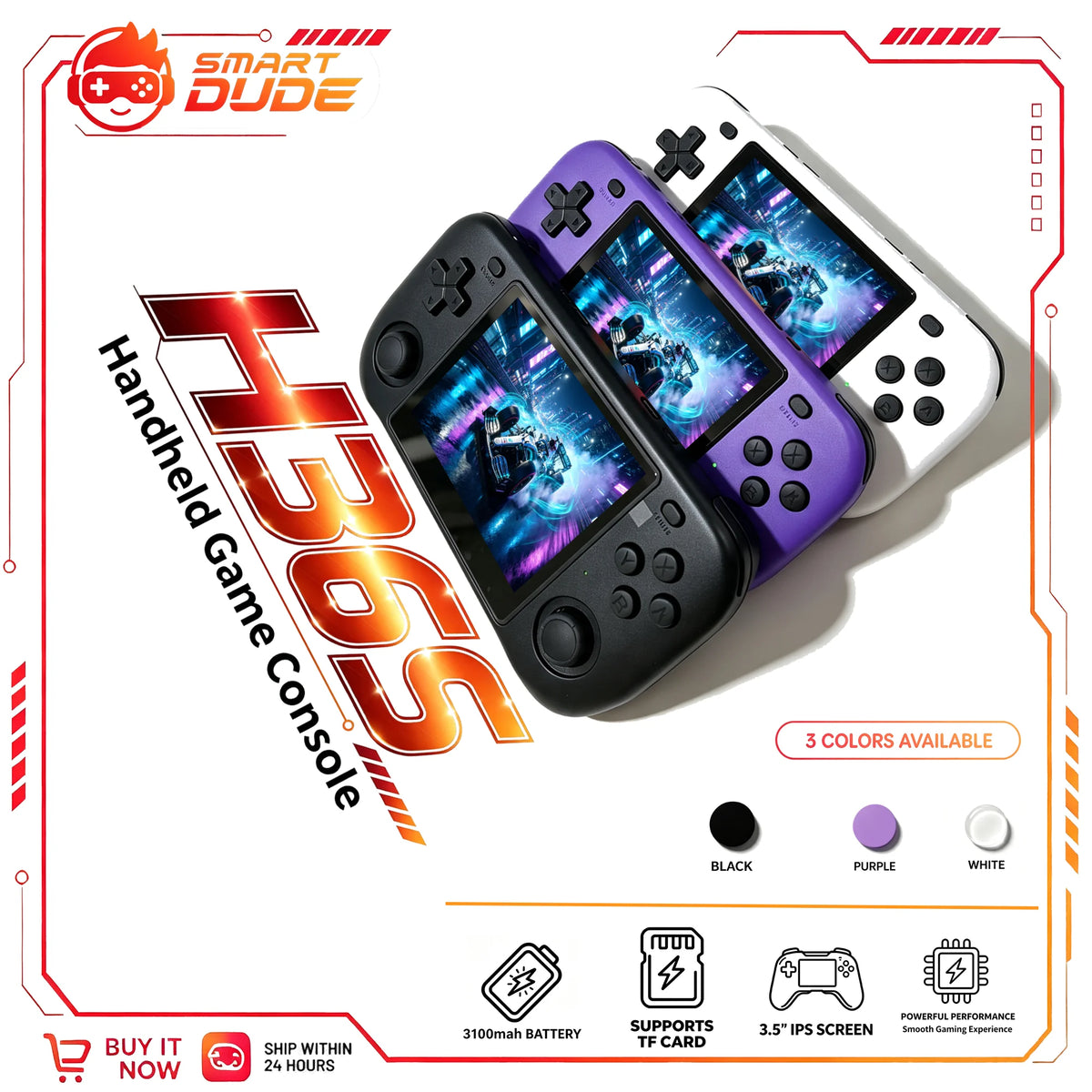 SMARTDUDE H36S Retro Handheld Game Console with 3.5-inch IPS Screen Batocera System 64GB/128GB Portable Gaming Device