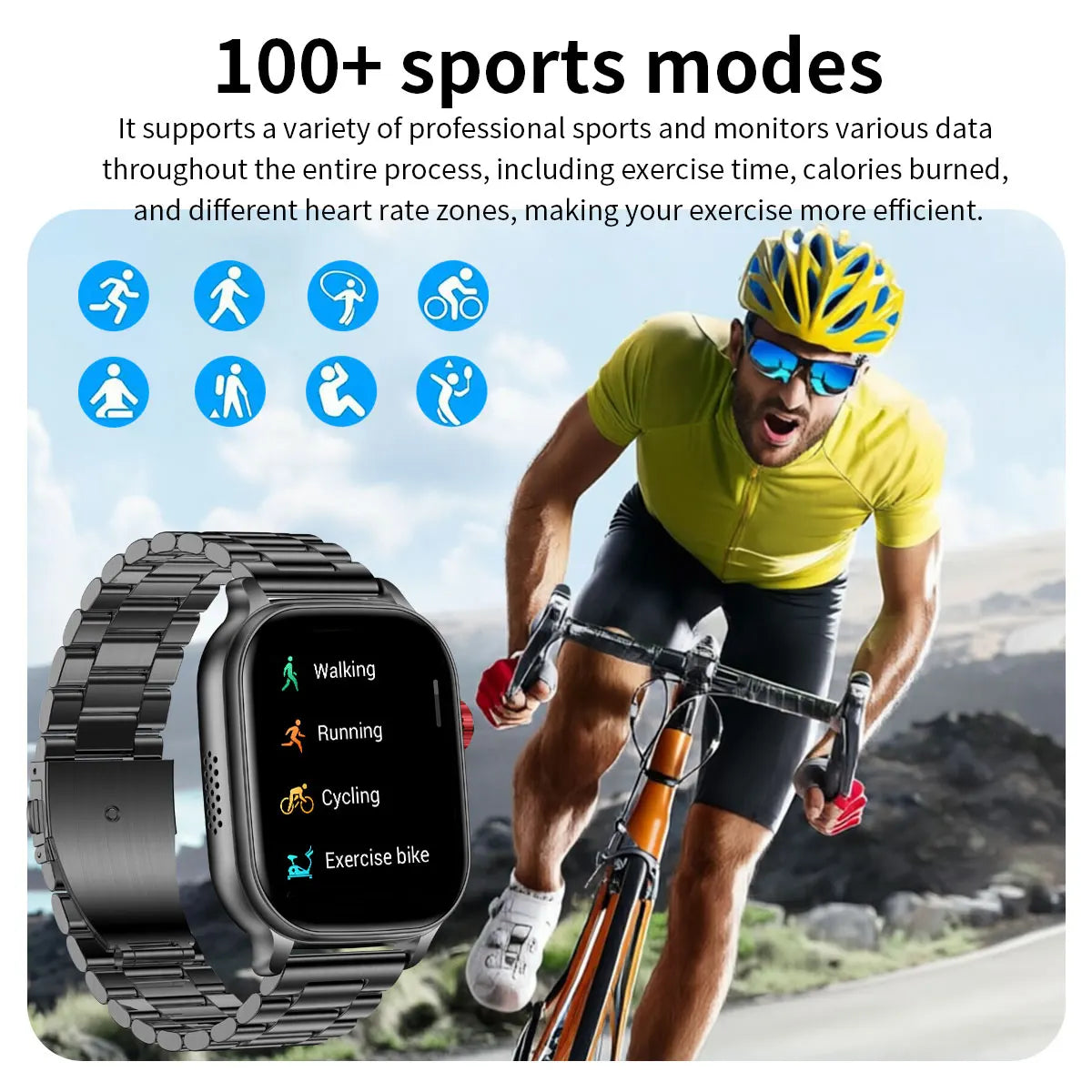 New1400mAh Large Battery Smart Watch 5ATM Waterproof LED Flashlight 100+ Sports Modes Heart Rate Fitness Tracker Men Smart Watch