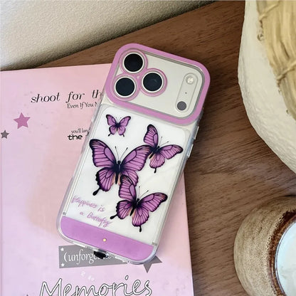 Change Color Luminous Call Light Up Purple Butterfly Pattern Phone Case For iPhone 16 15 13 12 11 14 17 Pro Max Plus Air X XSMax