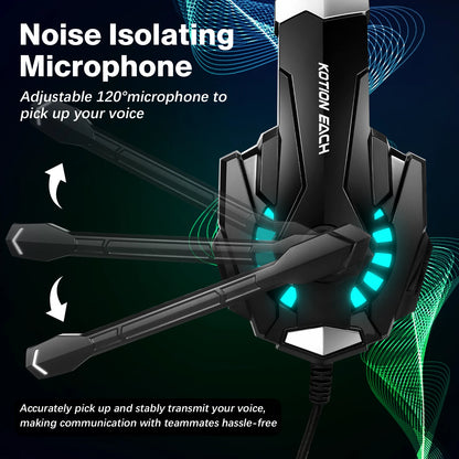 G9000 Pro Wired Gaming Headset with Noise Cancelling Mic Led Light Stereo Sound for Ps4 Pc Xbox One Switch Ps5 Controller