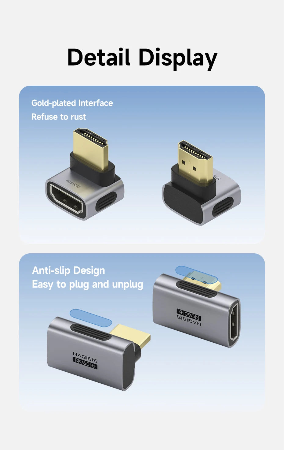 Hagibis HDMI to HDMI Adapter Right Angle 90 Degree Male to Female HDMI 2.1 Coupler  Cable Extender Connector Conventer L-Shaped