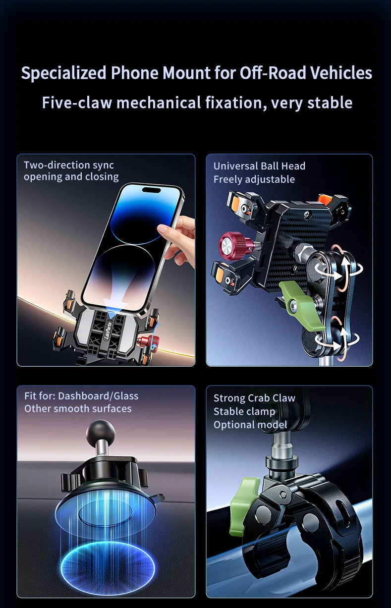 Anti-slip Heavy Duty Car Windshield Metal Five-Claw Phone Clamp Car Adhesive Suction Cup Mount Mobile Phone Holder
