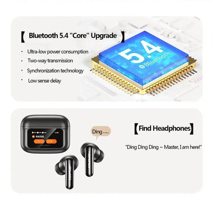 AWEI T56 ANC Wireless Bluetooth V 5.4 Earphones Noise Reduction Headphones Full-Color LED Touchscreen TWS Sport Headest With Mic