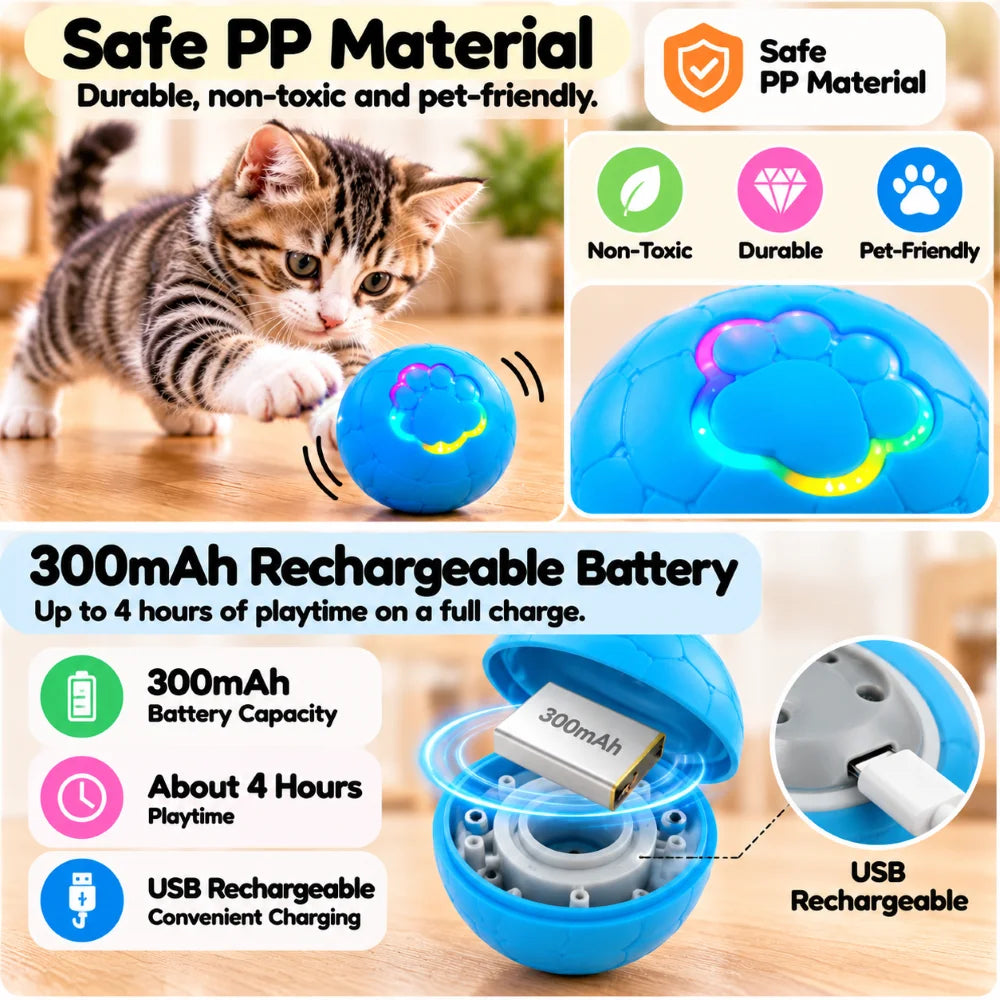 Interactive Smart Pet Toy Ball Motion Activated Hunting Toy Automatic Rolling Color Changing Self Entertainment Cat Small Dog