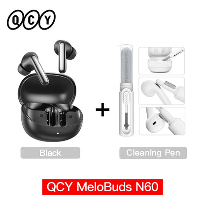 QCY BH25HT19A MeloBuds N60 Hybrid ANC Wireless Bluetooth 6.0 Earbuds LDAC Hi-Res Audio Dual Driver Headphone Bass Boost Earphone