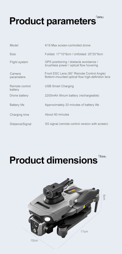 2025 K19 MAX GPS Drone Fishing Air Drop Automatic Turnaround 5G Screen Obstacle Avoidance Drone Professional Camera FPV Dron