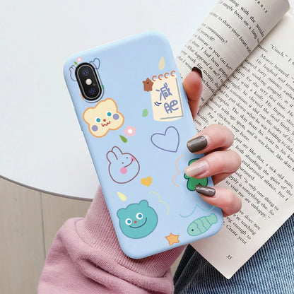 Flowers Funda For Phone Case iPhone X XS MAX XR Capa Soft Silicone Cute Cat Bear Back Cover For iPhone XR Bumper Women Anti-Fall