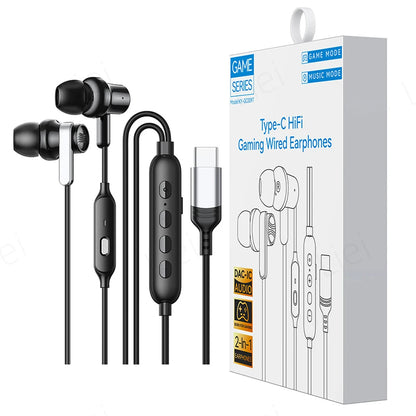 Gaming & Music HIFI Headphones for Samsung iPhone USB C Earphones Wired Type C Earbuds with One-key MIC Mute Volume Control