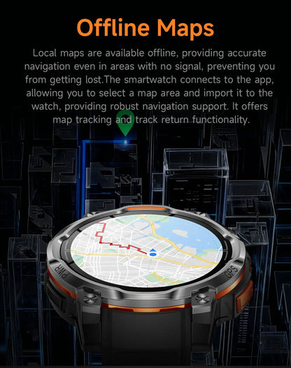 New Technology 2026 Offline Map GPS Smart Watch Men 1200mAh Battery Waterproof Compass Altimeter 100+Sports Military Smart Watch