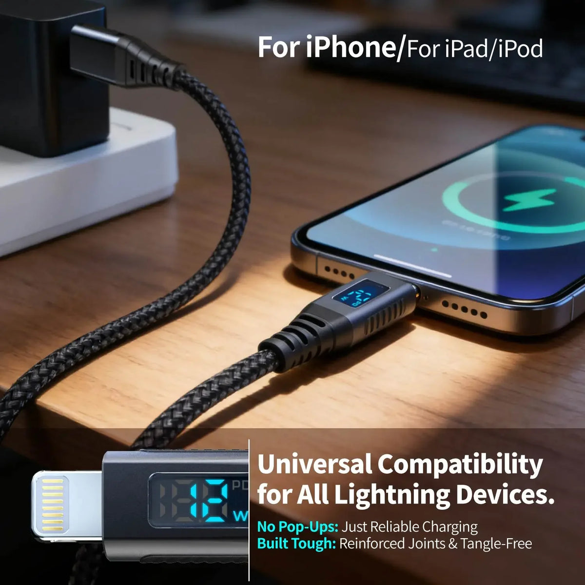MFi Certified USB to Lightning Fast Charging Cable  6ft Nylon Braided, for iPhone 14/13/12 Series and Lightning Devices