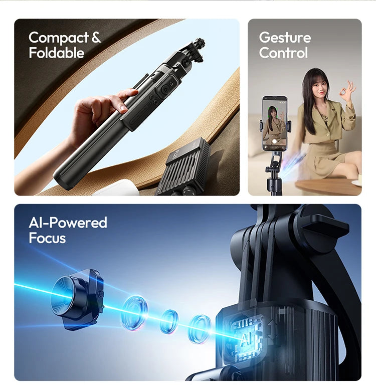 Ulanzi TT23 360° Auto-Tracking Selfie Stick Tripod Compact Foldable With Gesture Control Bluetooth Smart Face Tracking Tools