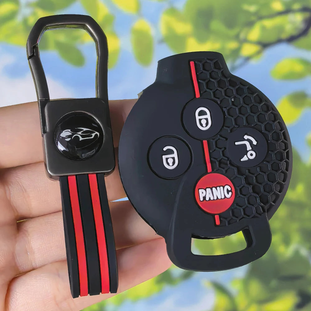 Ergonomic Silicone Key Case With Keychain, Honeycomb Protector For Smart Fortwo 450 Cabrio Roadster City Coupe Brabus 451