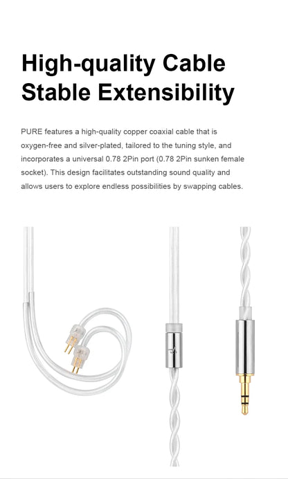 TRUTHEAR PURE Earphones 1DD+3BA Hybrid Wired In-Ear Headphones HIFI Earplugs 3.5mm Plug 0.78mm 2Pin Gaming Headset