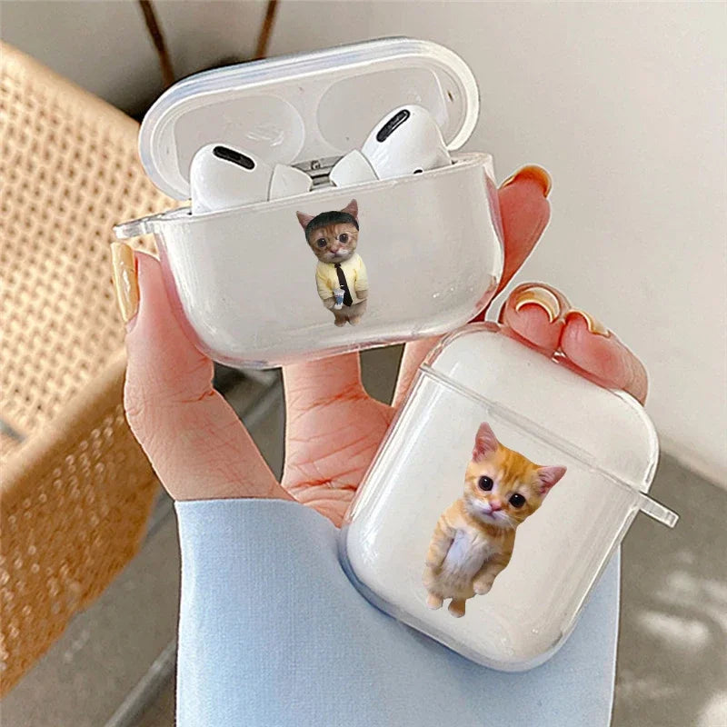 Funny Cute Cartoon Cat Earphone Case For Apple AirPods 4 2 Pro 3 2 Couple Soft Transparent Cover For Airpod 1 3 Protective Shell