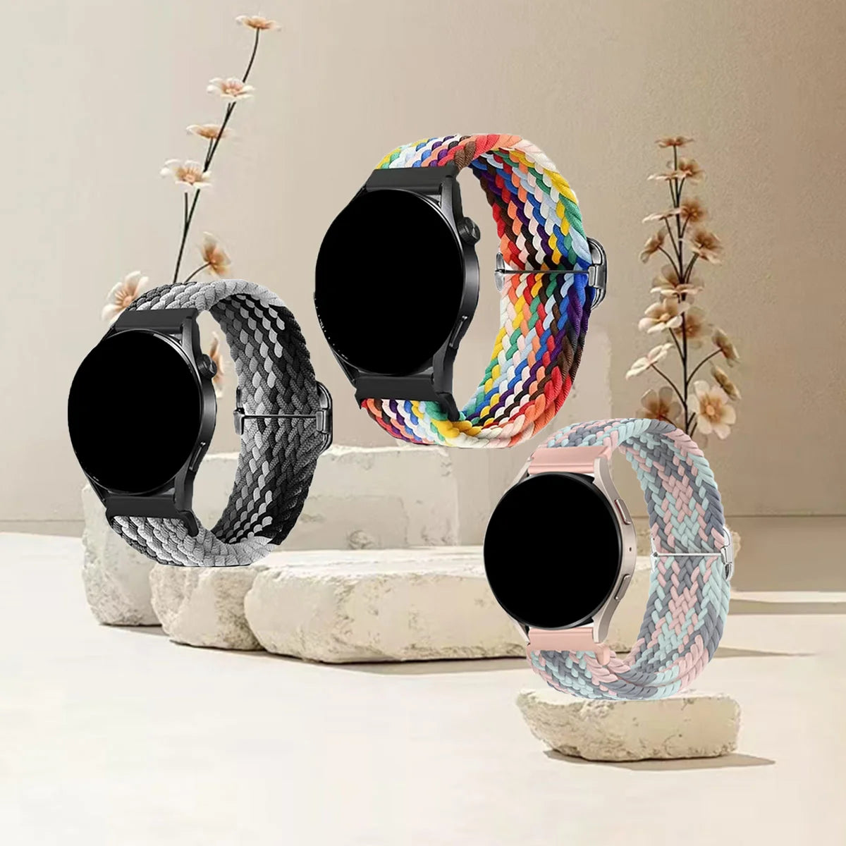 3pcs 18/20/22mm Braided Loop for Galaxy Watch 7 6 5 4 3 Band For Huawei Watch GT5 GT4/Garmin Vivoactive 5/Amazfit Bip6