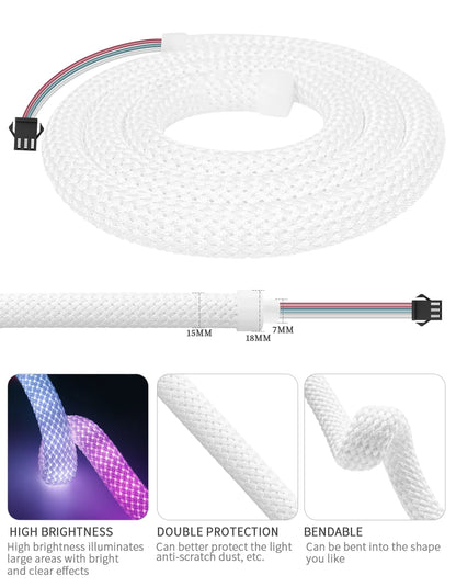 WS2812B WS2811 DC5V Round Reticulate Pattern Neon LED Strip 50Leds/m 360 Degree Smart RGBIC Flexible  Silicone Light Tape IP67