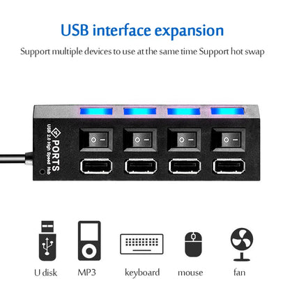 USB HUB 3.0 USB 2.0 Hub Multi USB Splitter Hub Use Power Adapter 4/7 Port Multiple Expander USB 3.0 Hub with Switch 30CM Cable