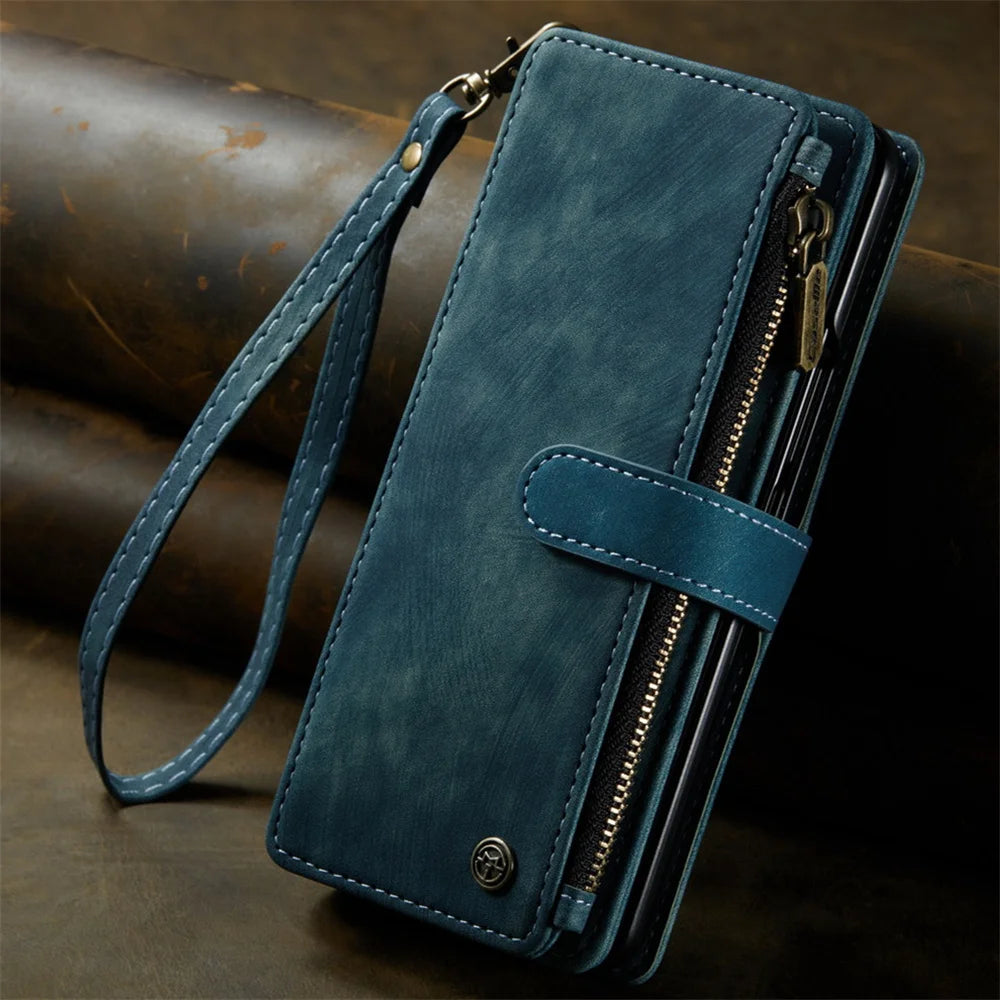 Leather Case for Samsung Galaxy Z Fold 8 7 6 Fold 5 4 3 Flip Purse Book Coque Retro Wallet Vintage Card Slots S-pen Holder