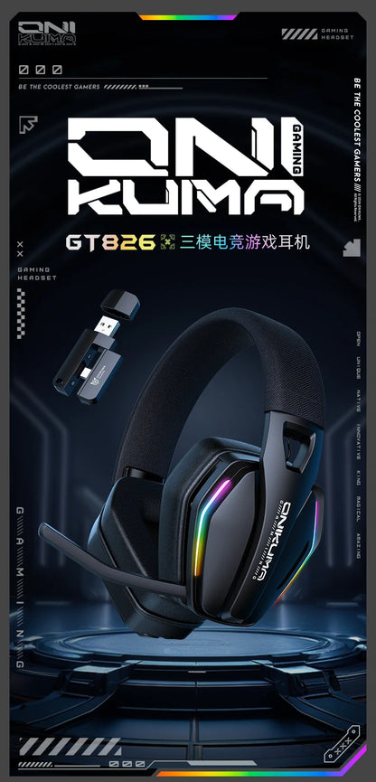 ONIKUMA GT826 Wireless Headset Gaming Headphone Tri Mode Connection Bluetooth USB C 2.4G Low Latency RGB Stereo Sound For PS5 PC