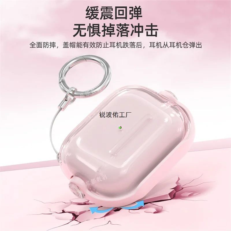 For AirPods Pro3 2 Pink Clear Case Cute Music Stand Holder Silicone Soft TPU Protective Earphone Cover For Airpods 5 4 2 3 case
