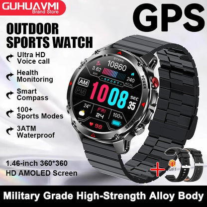 2026 New GPS Map Navigation Smart Watch Men Women Amoled Screen 3ATM Waterproof Sport SmartWatch Compass NFC BT Call Watches Men