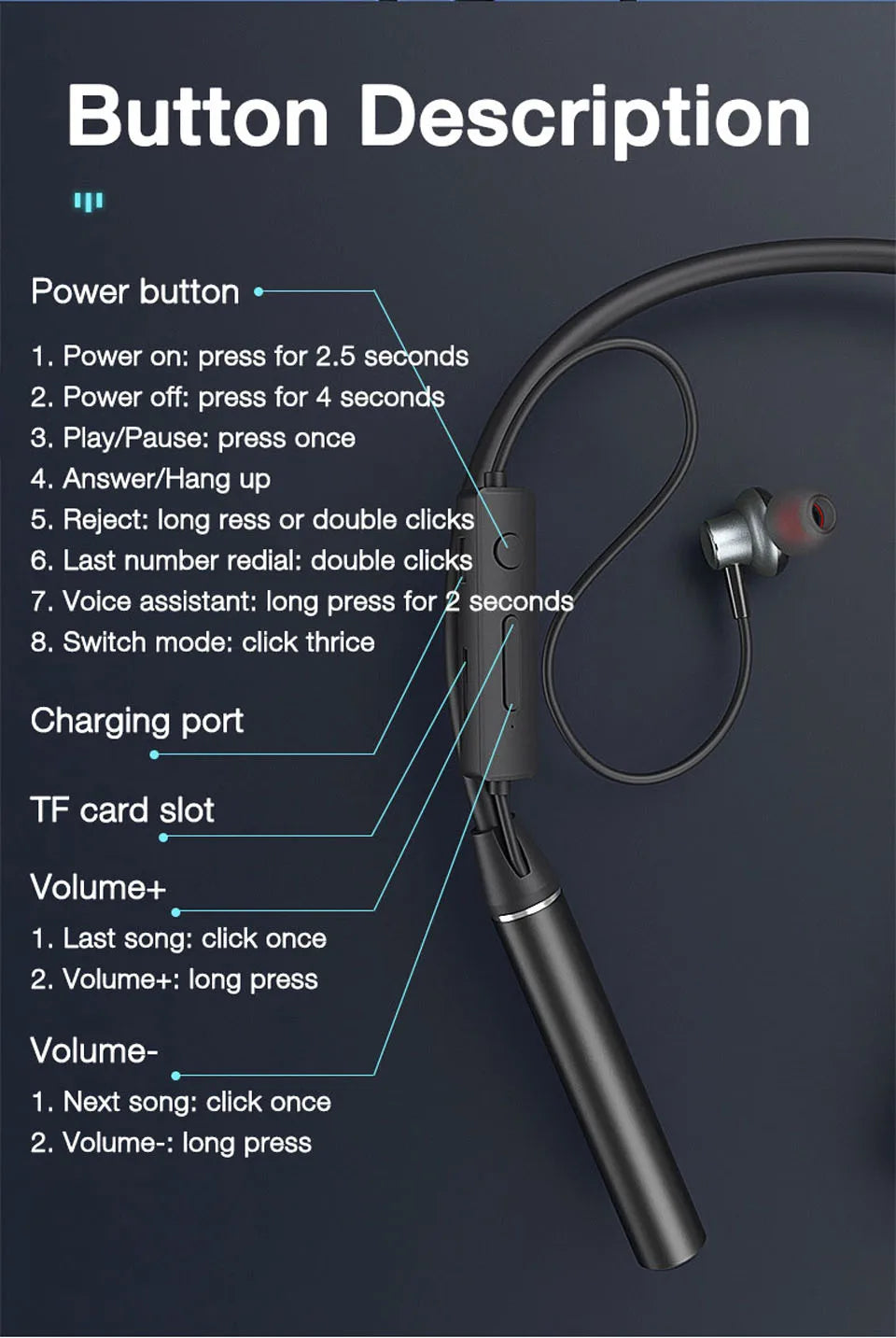 Wireless Headphones Neckband Bluetooth Earphone 180 Hours Long Battery With Microphone High Quality Headset For Sport