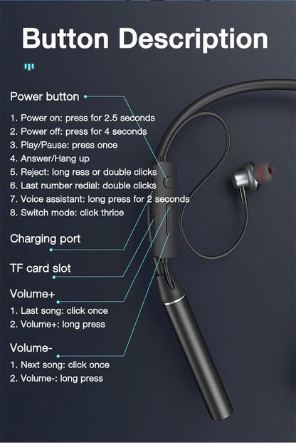 Wireless Headphones Neckband Bluetooth Earphone 180 Hours Long Battery With Microphone High Quality Headset For Sport