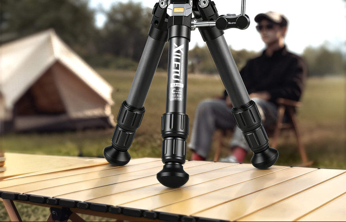 XILETU Lightweight Stable Carbon Fiber Tripod w 360° Rotation Detachable Ball Head Mini Tabletop Stand For Digital Cameras DSLRS