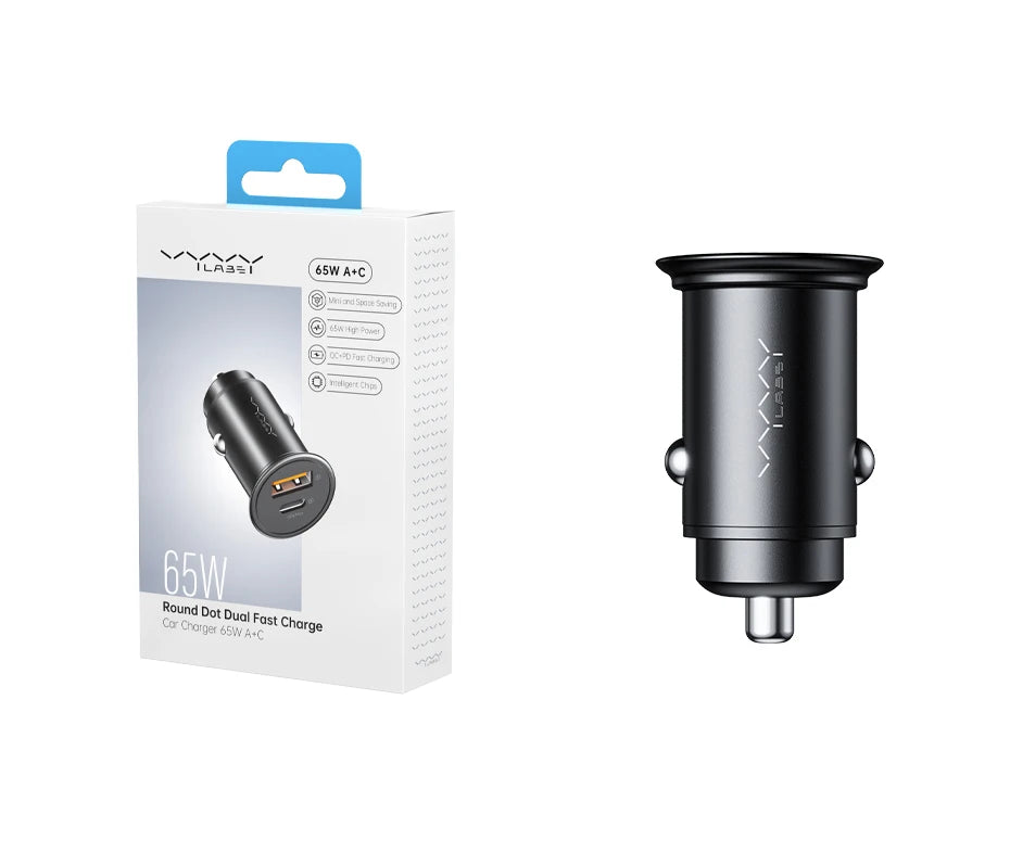 Vyvylabs 65W Car Charger Zinc Alloy Mini USB-A Type-C Fast Charging Adapter DC12V-24V Car Max 65W for iPhone 17 Samsung Huawei