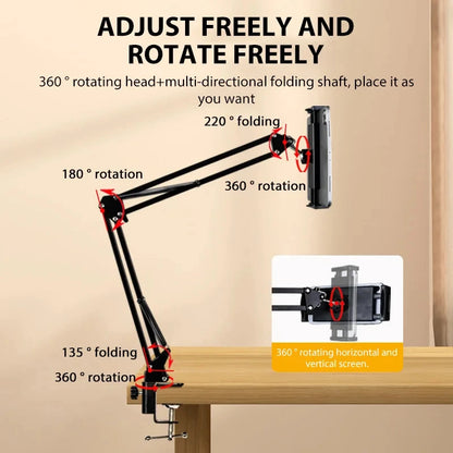 360 °   Adjustable Tablet Phone Stand Rotatable Long Arm Metal Holder for 4-11 Inch iPad iPhone Xiaomi Huawei Samsung