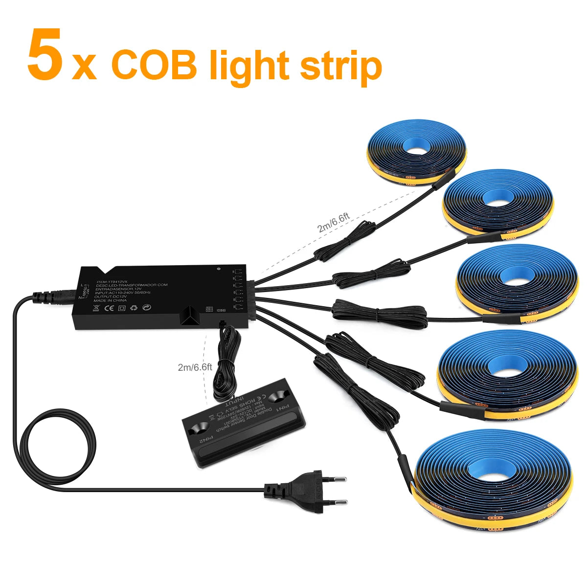 Door Motion Sensor COB Light Smart Switch LED Strip Night Light DIY Black PCB LED Tape Cabinet Wardrobe Lamp Staircase Backlight