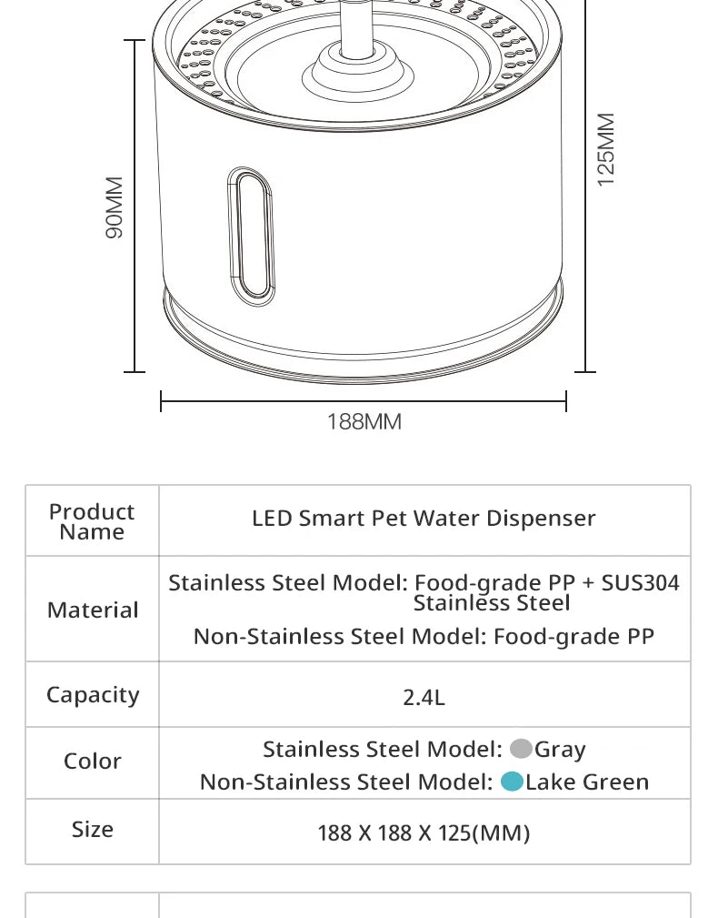 New 3.2L Stainless Steel Cat Water Fountain, USB Auto Smart Pet Drinking Fountain with Visual Water Window, Silent Pump for Cats