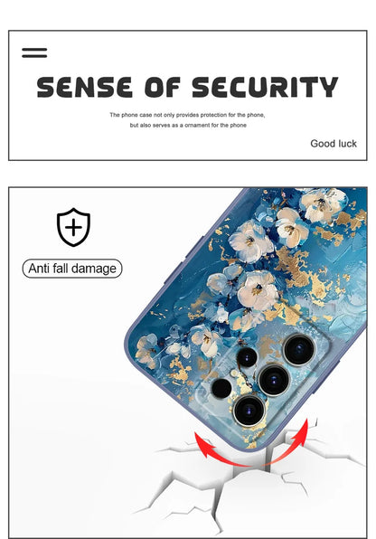 Gold Leaf Flower Phone Case For Samsung Galaxy S25 FE S24 S23 S22 S21 S20 S10 S10E Ultra Plus FE Note 20 Ultra Plus Cover