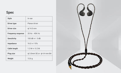 KEFINE Klanar 14.5mm Planar Magnetic Driver Hifi Wired IEM Earphones with CNC Metal  Housing & Detachable 0.78 2pin 3.5mm Cable