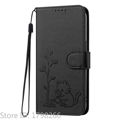 Cats & Trees Pattern Leather Phone Case For VIVO Y39 Y29 Y19S Y38 Y78+ Y17S Y27 Y36 Y16 Y56 5G Wallet Flip Cover Card Holder Bag