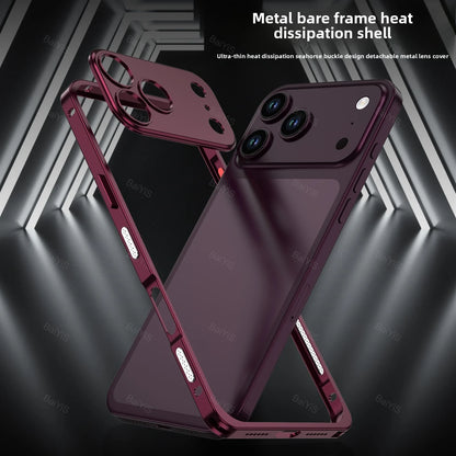 Luxury Metal Alloy Lens Protector Frame Phone Case For iPhone 18 17 16 15 14 13 Pro Max Plus Heat Dissipation Shockproof Cover