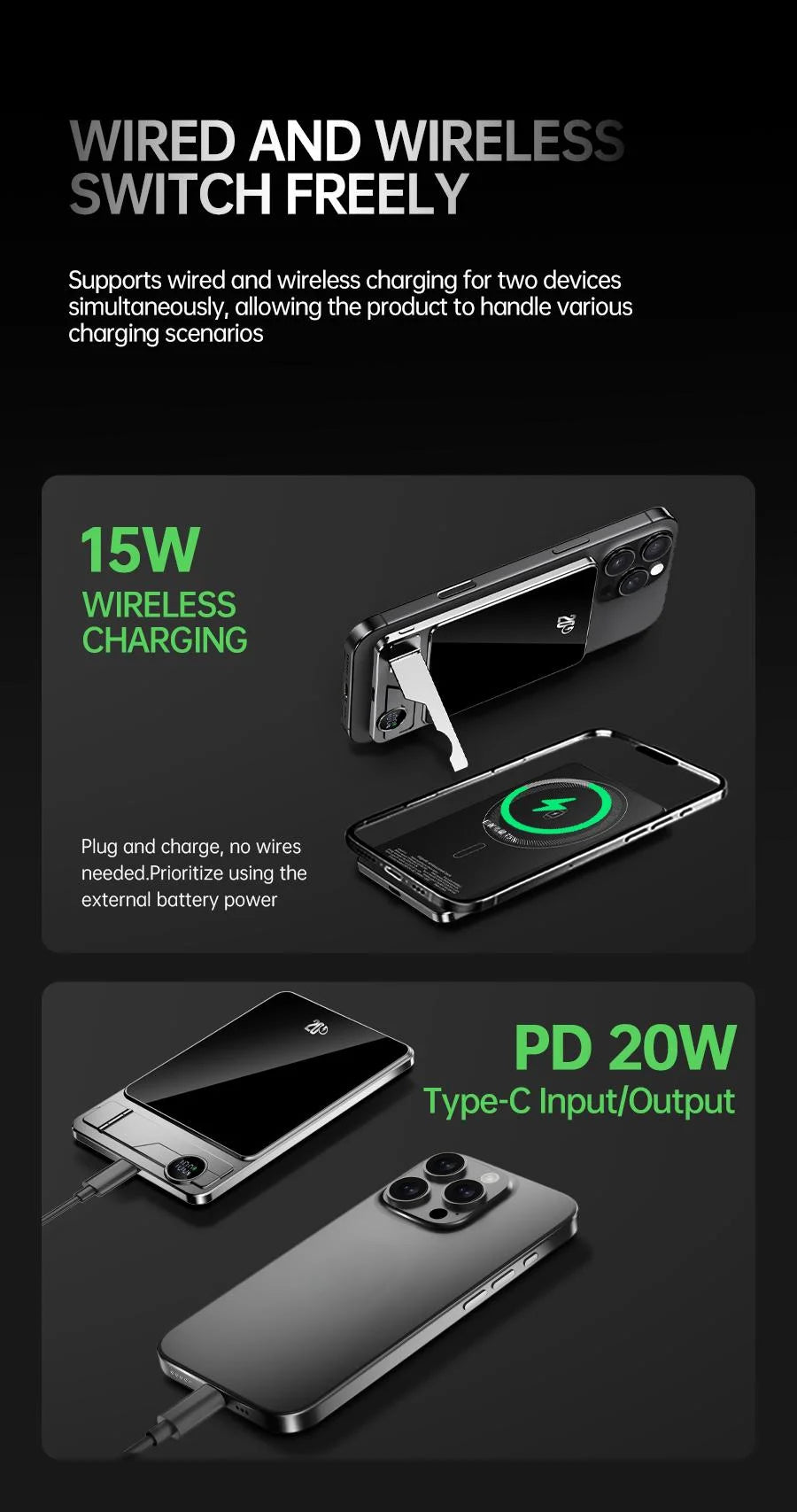 Ultra-thin Magnetic Power Bank Wireless Fast Charging Portable Battery for Apple Watch iPhone Samsung for Magsafe Powerbank