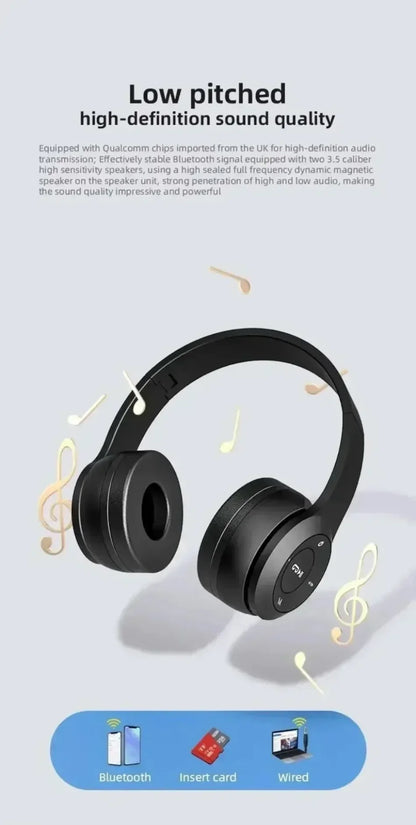 Foldable Wireless Bluetooth Headphones 5.0 Portable HiFi Sound Over-ear Headset for Sports Travel Daily Game music Earphones Use