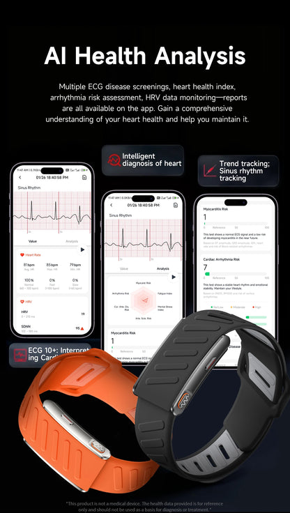 2026 New Nursing Grade Smart Bracelet VWAR MG SpO2 Blood Lipid Uric Acid ECG+PPG Waterproof NO Screen Band Sport Fitness Tracker