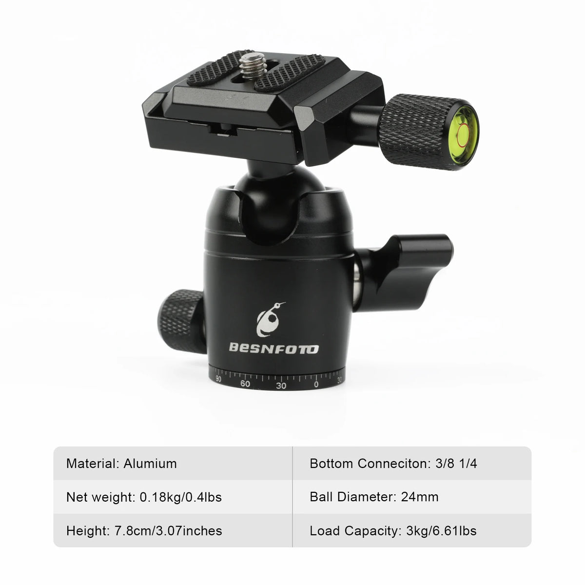 BESnfoto BX-T2561 Carbon Fiber Camera Tripod, Ball Head with Phone Holder & Carry Bag, Professional Travel Photo Tripod
