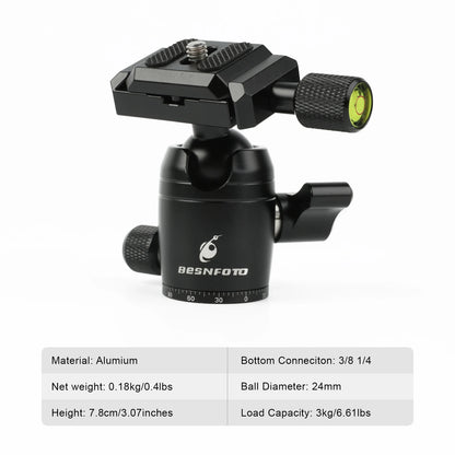 BESnfoto BX-T2561 Carbon Fiber Camera Tripod, Ball Head with Phone Holder & Carry Bag, Professional Travel Photo Tripod