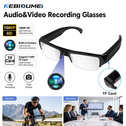 KEBIDUMEI Smart Camera Glasses 1080P HD Portable Wearable Audio&Video Recorder Eyeglass Support TF Card for Meeting Cycling Vlog