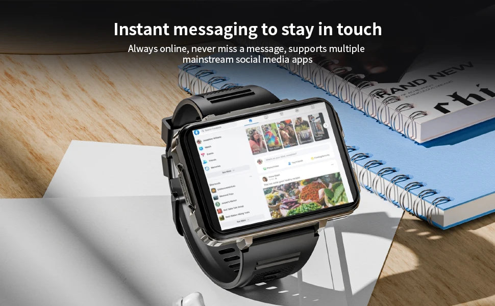 LOKMAT APPLLP 5 MAX Android Watch Phone Square Big Screen Wifi 4G Calls Smartwatches Dual Camera with Flashlight Gaming Watch