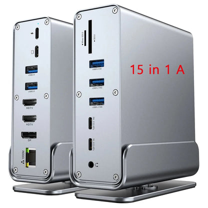 15-in-1 USB C Hub Triple Monitor 4K@60Hz DP Hub with 10Gbps USB3.2 RJ45 Gigabit PD 100W SD/TF & 3.5mm Audio for Laptops