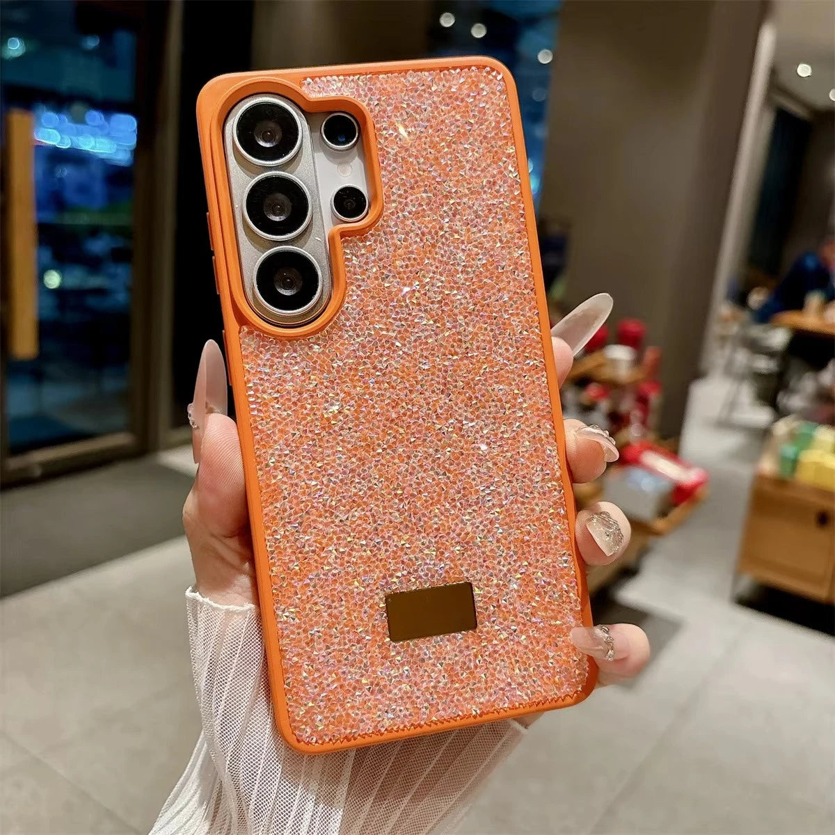 Glitter Bling Diamond Sparkle Case For Samsung Galaxy S23 S24 S25 S26 Ultra Plus Metal Logo Back All-Inclusive Protective Cover